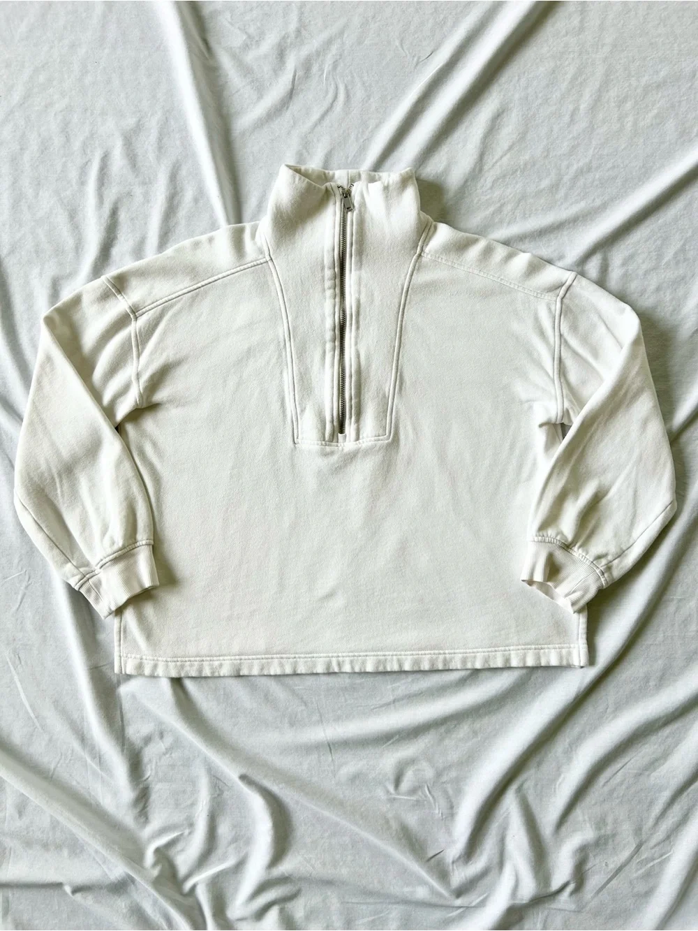 Old Navy Oversized 1/2 Zip Collared Pullover Sweatshirt in Sea Salt